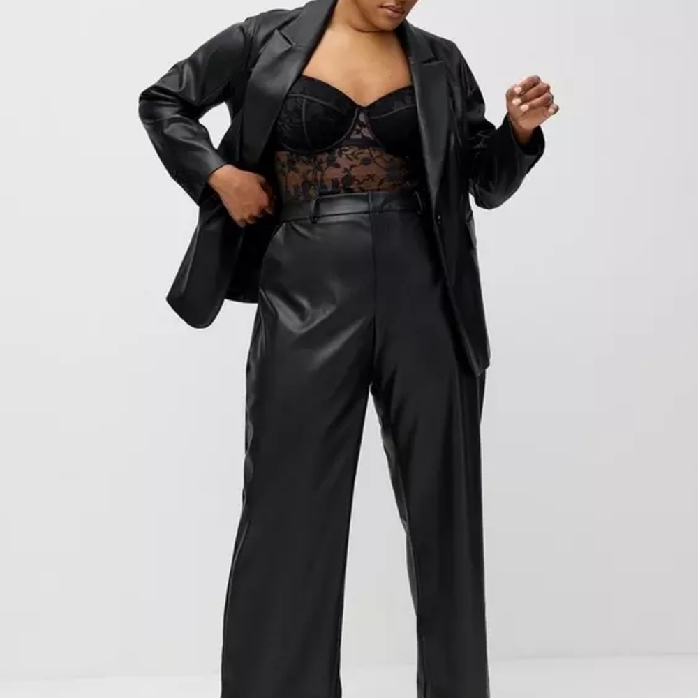 Elegant Black Faux Leather Straight Leg Pants